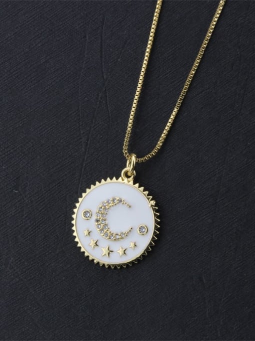 Gold plated white Brass Enamel Moon Minimalist Necklace