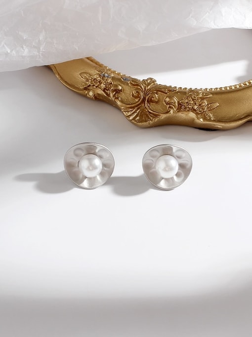 Dumb Silver Copper Imitation Pearl Flower Minimalist Stud Trend Korean Fashion Earring