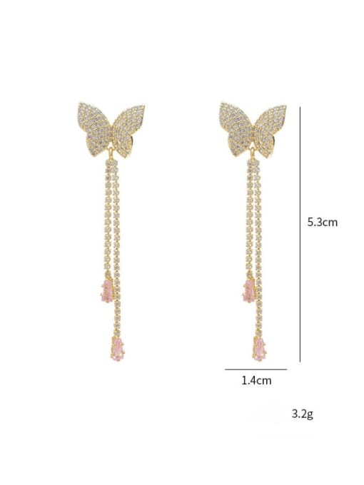 YOUH Brass Cubic Zirconia Pink Tassel Dainty Threader Earring 2