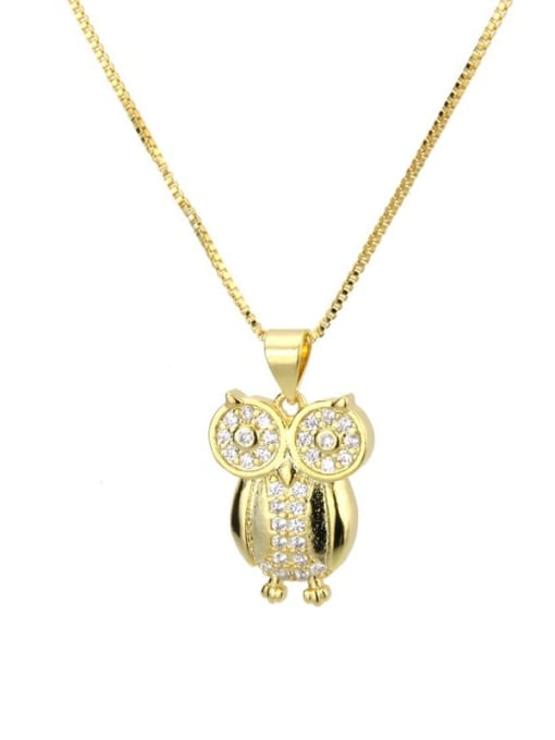 renchi Brass Cubic Zirconia Owl Cute Necklace 1
