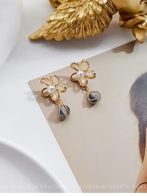 HYACINTH Copper Imitation Pearl Flower Minimalist Drop Trend Korean Fashion Earring 1