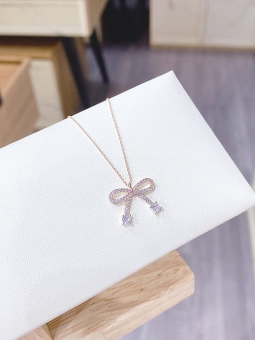 Rose gold X373 Brass Cubic Zirconia Bowknot Dainty Necklace