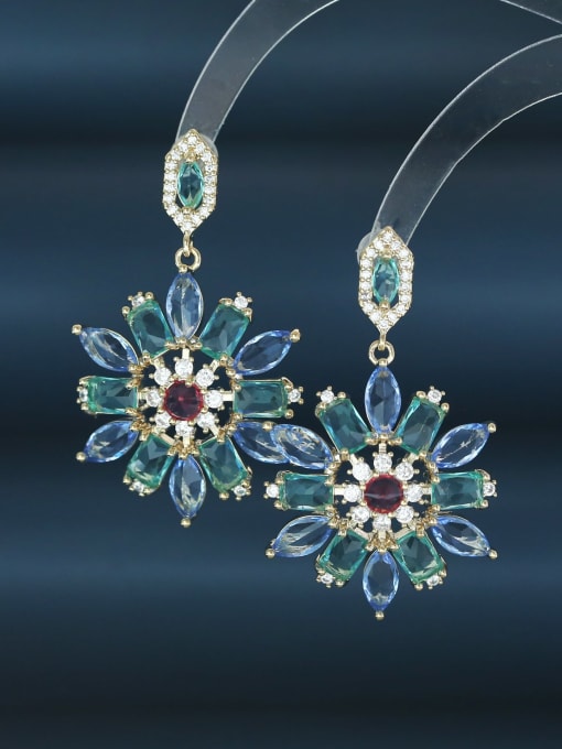 OUOU Brass Cubic Zirconia Flower Luxury Cluster Earring