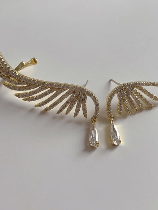 Zircon inlaid wing ear bone clip Brass Cubic Zirconia Wing Dainty Stud Earring