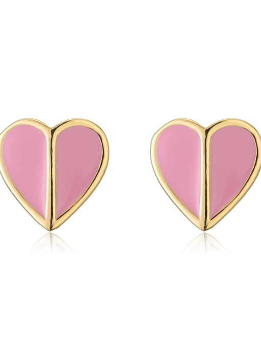 41633 Brass Enamel Heart Minimalist Stud Earring