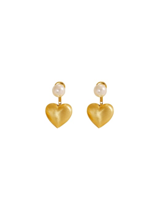 HYACINTH Brass Imitation Pearl Heart Dainty Stud Earring 0