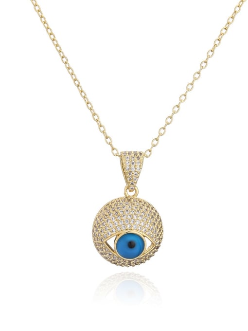 21582 Brass Cubic Zirconia Evil Eye Vintage Round Pendant Necklace