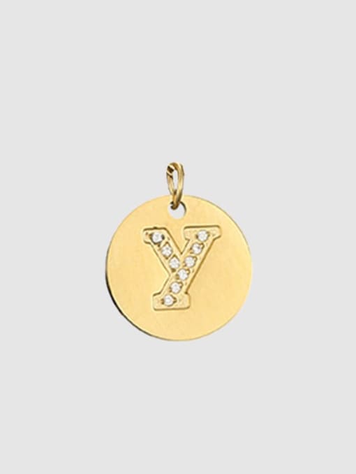 Y 14 K gold Titanium 26 Letter Minimalist round pendant Necklace