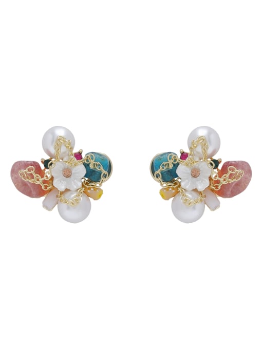 HYACINTH Alloy Natural Stone Flower Cute Stud Earring 0