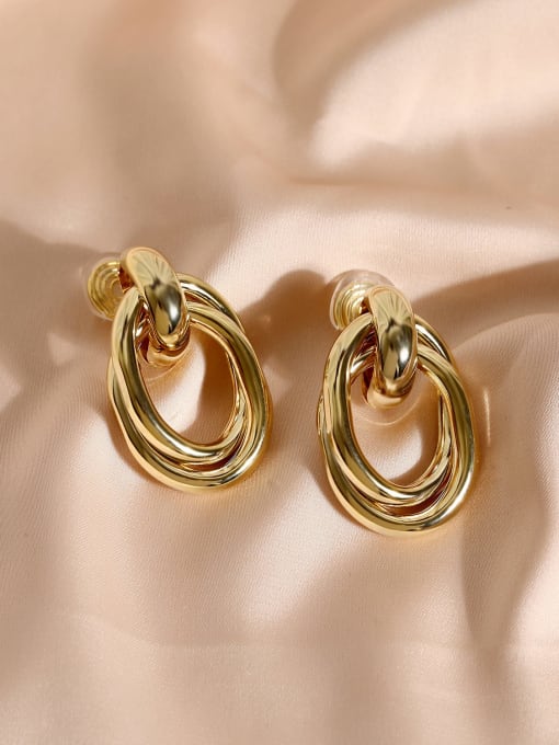 14 k Gold  Clip Earring Brass Hollow Geometric Vintage Clip Earring