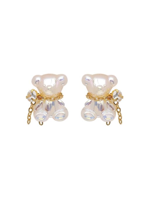 HYACINTH Brass Imitation Pearl Bear Cute Stud Earring 0