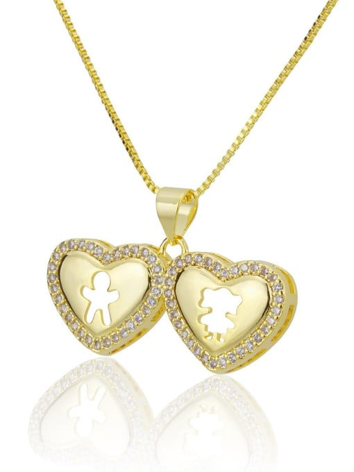 golden Brass Rhinestone Heart Minimalist Necklace
