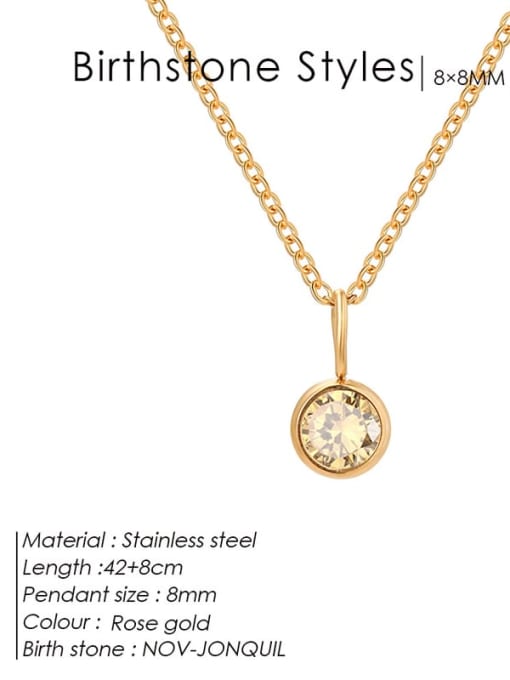 November Light Yellow Rose Gold Stainless steel Cubic Zirconia Round Minimalist Necklace
