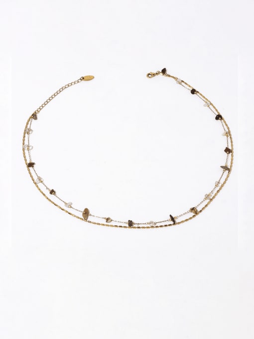 TINGS Brass Natural Stone Irregular Vintage Multi Strand Necklace