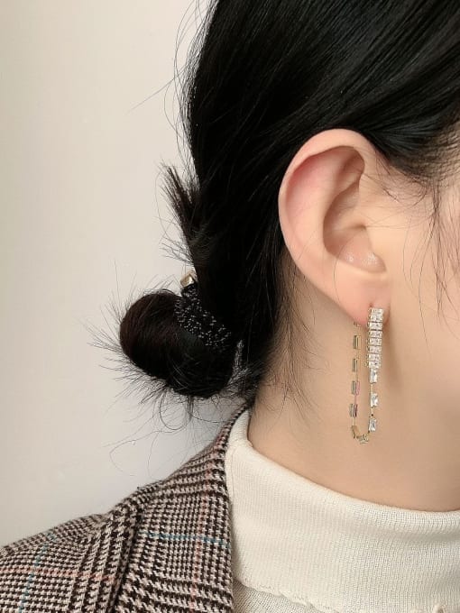 HYACINTH Copper Cubic Zirconia Tassel Minimalist Threader Trend Korean Fashion Earring 1