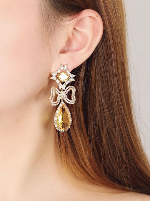 OUOU Brass Cubic Zirconia Water Drop Luxury Cluster Earring 1