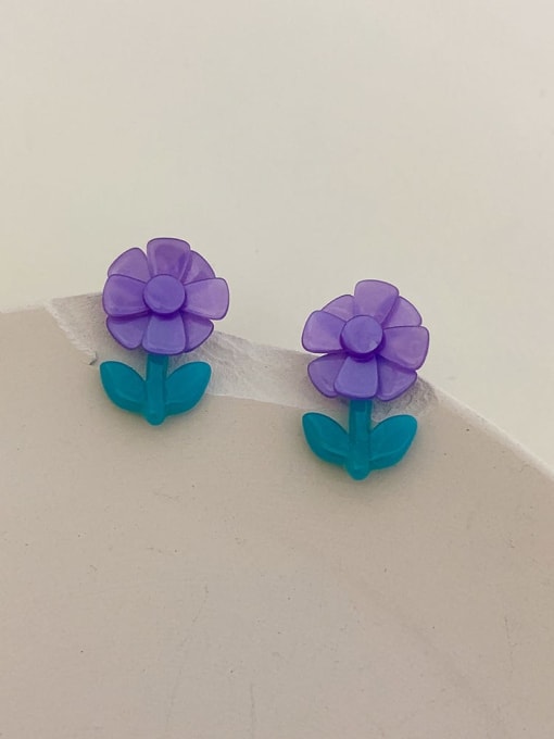 ZRUI Resin Purple Flower Trend Stud Earring 1
