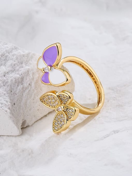 AOG Brass Enamel Cubic Zirconia Butterfly Hip Hop Band Ring 3