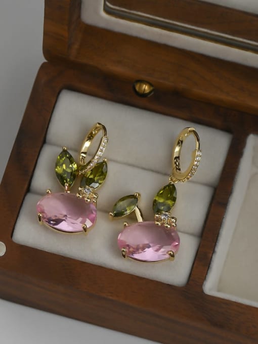 Gold Pink ED65913 Brass Cubic Zirconia Rabbit Dainty Drop Earring