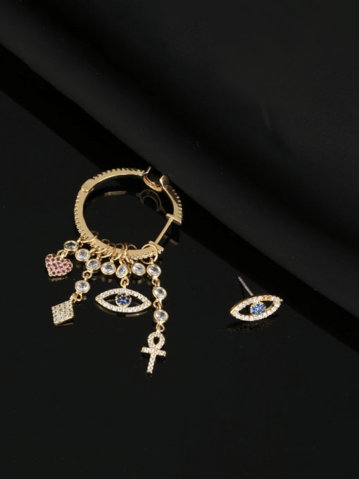 OUOU Brass Cubic Zirconia Asymmetrical    Heart Tassel Luxury Cluster Earring 1