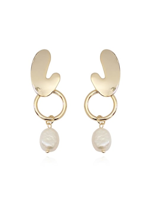 14K  gold Copper Imitation Pearl Irregular Minimalist Drop Trend Korean Fashion Earring