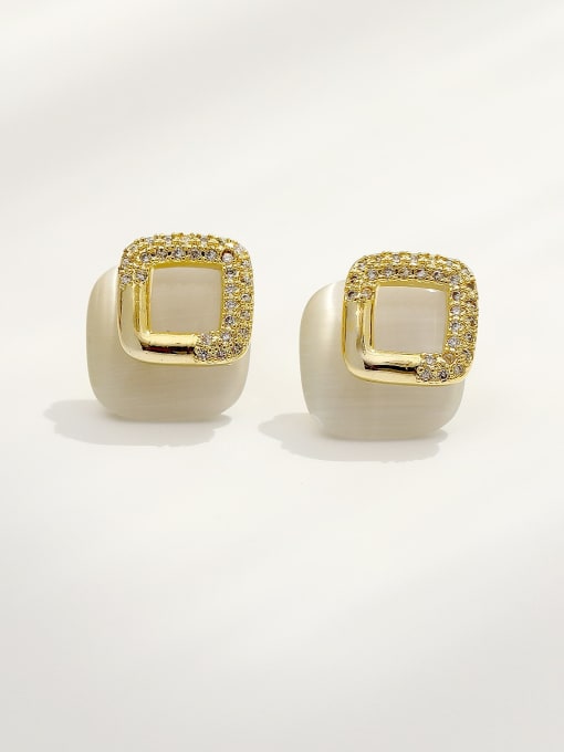 14k gold Brass Cats Eye Geometric Minimalist Stud Trend Korean Fashion Earring