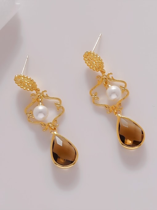 HYACINTH Brass Glass Stone Geometric Vintage Drop Earring 1