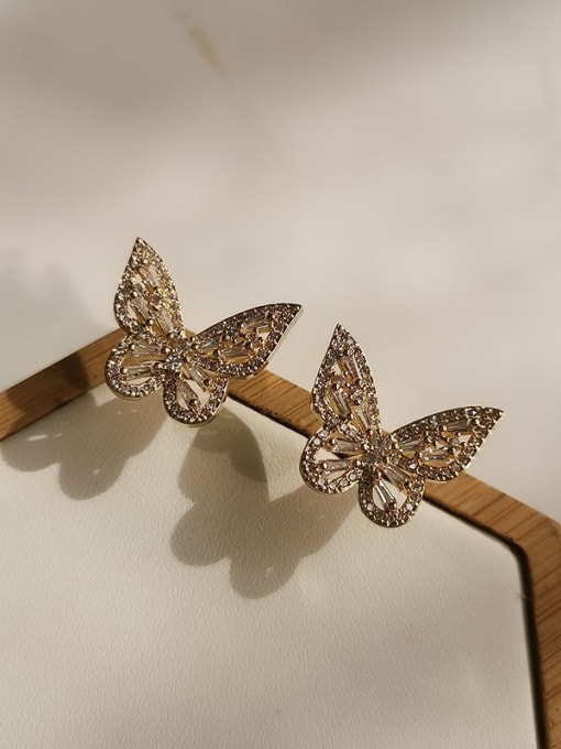 HYACINTH Copper Cubic Zirconia Butterfly Dainty Drop Trend Korean Fashion Earring 2