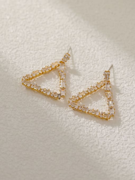 14k Gold Brass Cubic Zirconia Triangle Vintage Drop Earring