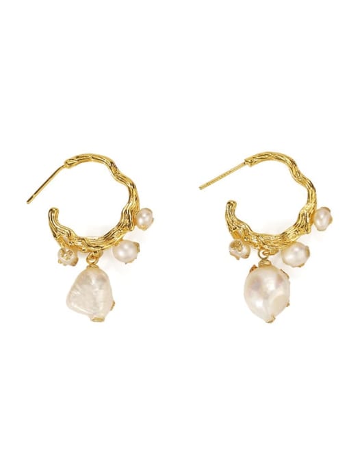 TINGS Brass Freshwater Pearl Irregular Vintage Hook Earring