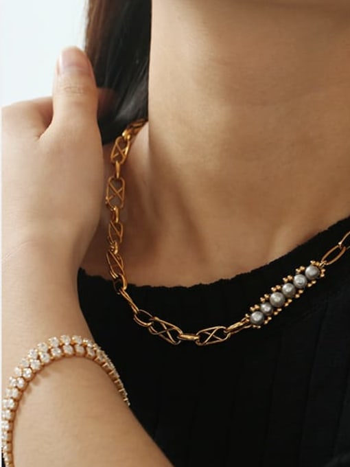ACCA Brass Imitation Pearl Locket Vintage Necklace 2