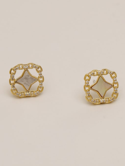 14k Gold Brass Shell Geometric Bohemia Stud Trend Korean Fashion Earring