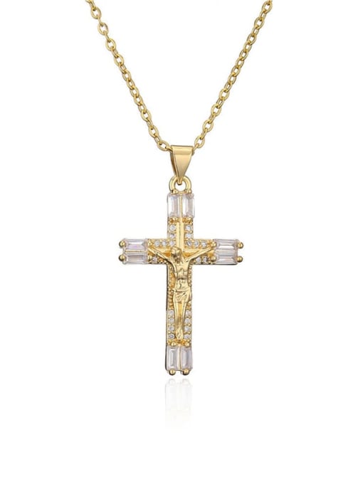 20707 Brass Cubic Zirconia Cross Vintage Regligious Necklace