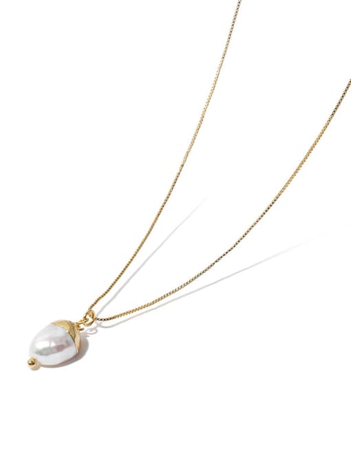 TINGS Brass Freshwater Pearl Geometric Minimalist Necklace