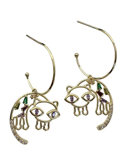 SUUTO Brass Cubic Zirconia Multi Color Cat Cute Hook Earring 2