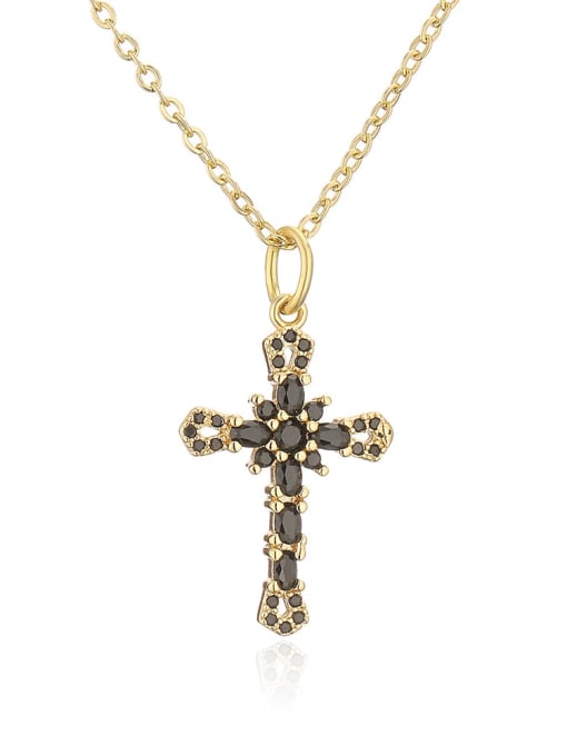 22818 Brass Cubic Zirconia Cross Trend Necklace