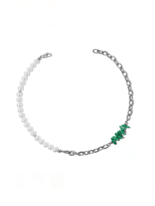 Necklace Titanium Steel Freshwater Pearl Enamel Irregular   Vintage Asymmetrical Chain Necklace