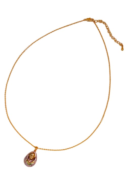 HYACINTH Brass Imitation Pearl Flower Vintage Necklace 0