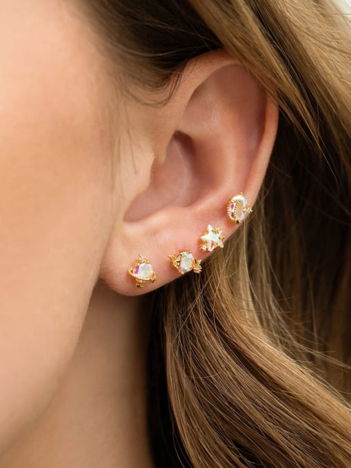 COLSW Brass Cubic Zirconia Pentagram Cute Stud Earring 3