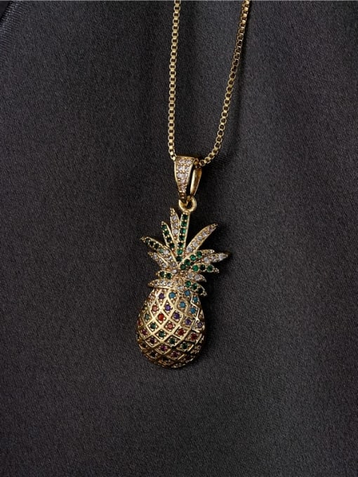 AOG Brass Cubic Zirconia Friut Vintage Pineapple Pendant Necklace 2
