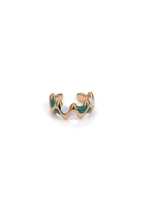 Striped Earbone clip ( Single) Brass Enamel Flower Minimalist Single Earring