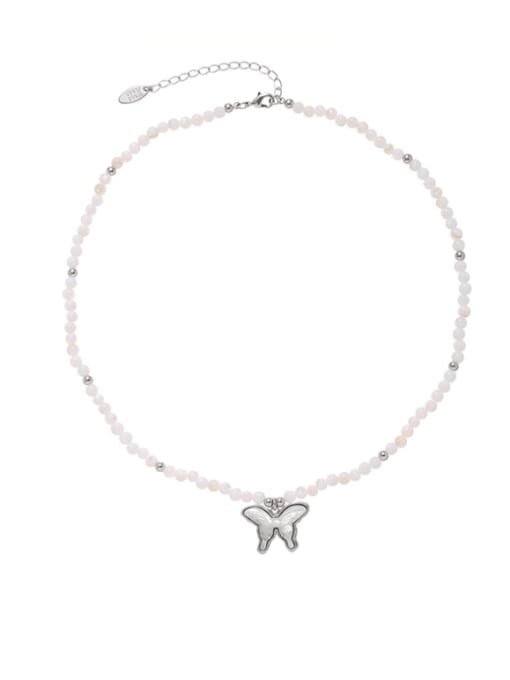 TINGS Brass Imitation Pearl Butterfly Hip Hop Beaded Necklace