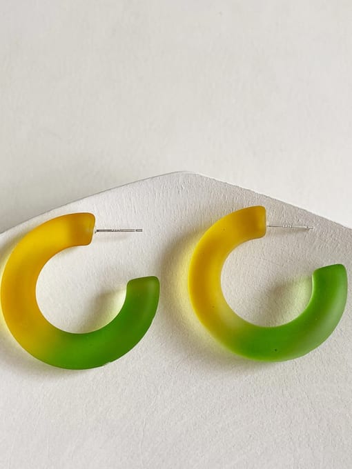 Gradient green S925 silver needle 925 Sterling Silver Resin Geometric Vintage Personalized Gradient Jelly Color Hoop Earring