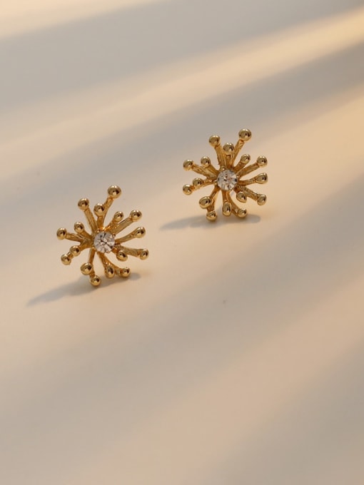 14K gold Copper Cubic Zirconia Flower Vintage Stud Trend Korean Fashion Earring