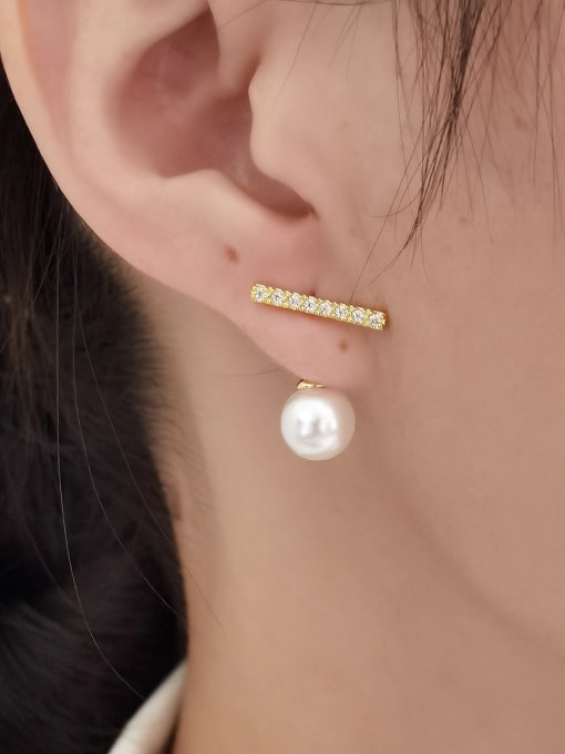HYACINTH Brass Imitation Pearl Geometric Minimalist Stud Earring 1