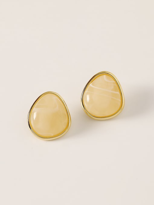 14k Gold +white Brass Resin Water Drop Minimalist Stud Trend Korean Fashion Earring