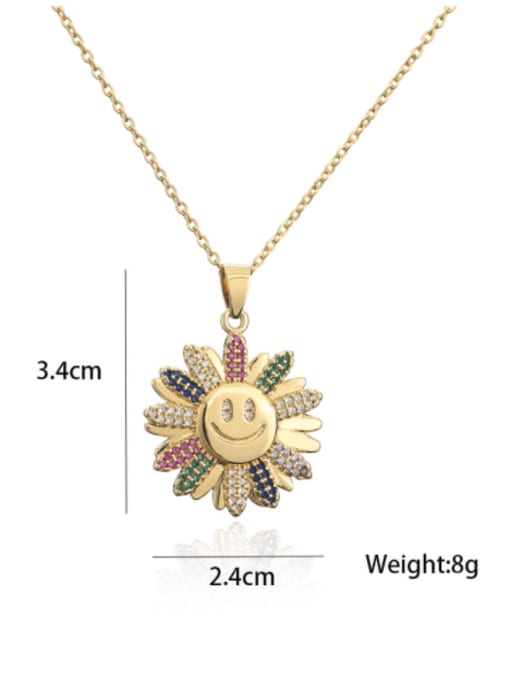 AOG Brass Cubic Zirconia Smiley Vintage Sun Flower Pendant Necklace 1