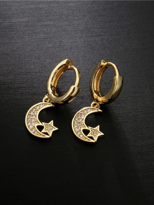 AOG Brass Cubic Zirconia Moon Vintage Huggie Earring 1
