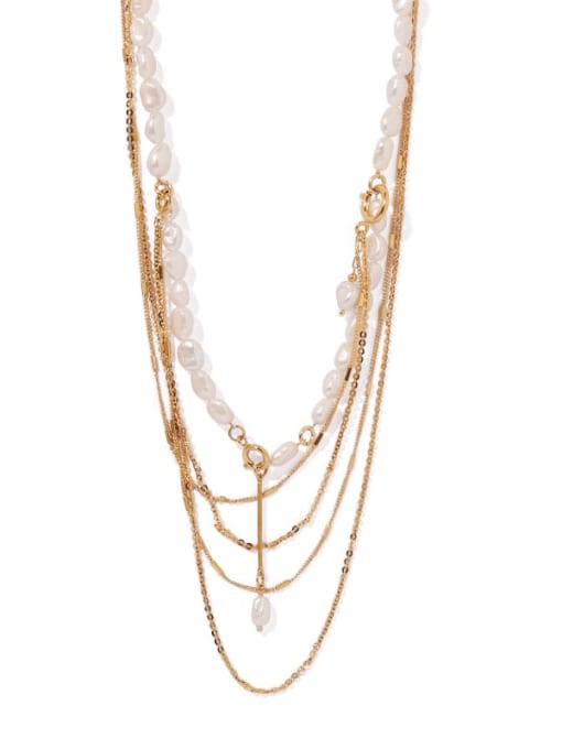 Gold (various wearing methods) Brass Freshwater Pearl Geometric Vintage Multi Strand Necklace