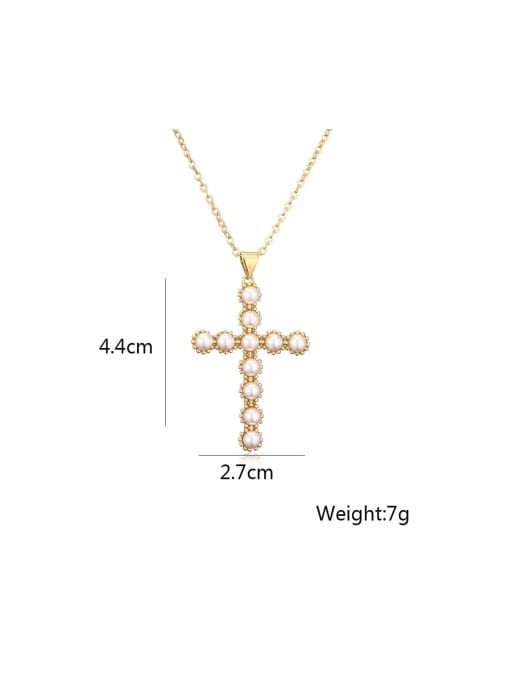 AOG Brass Imitation Pearl Cross Trend Necklace 2